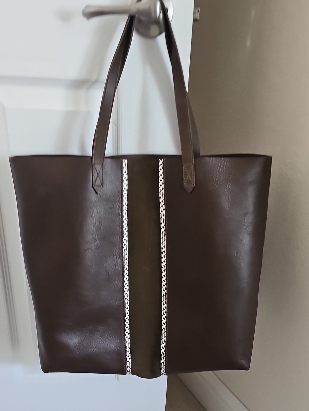 Madewell The Transport Tote Suede Inset Edition Dark Brown Leather